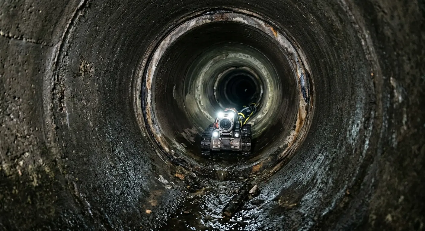Robotic sewer camera inspecting pipe interior for Sewer Line Repair in Kosciusko